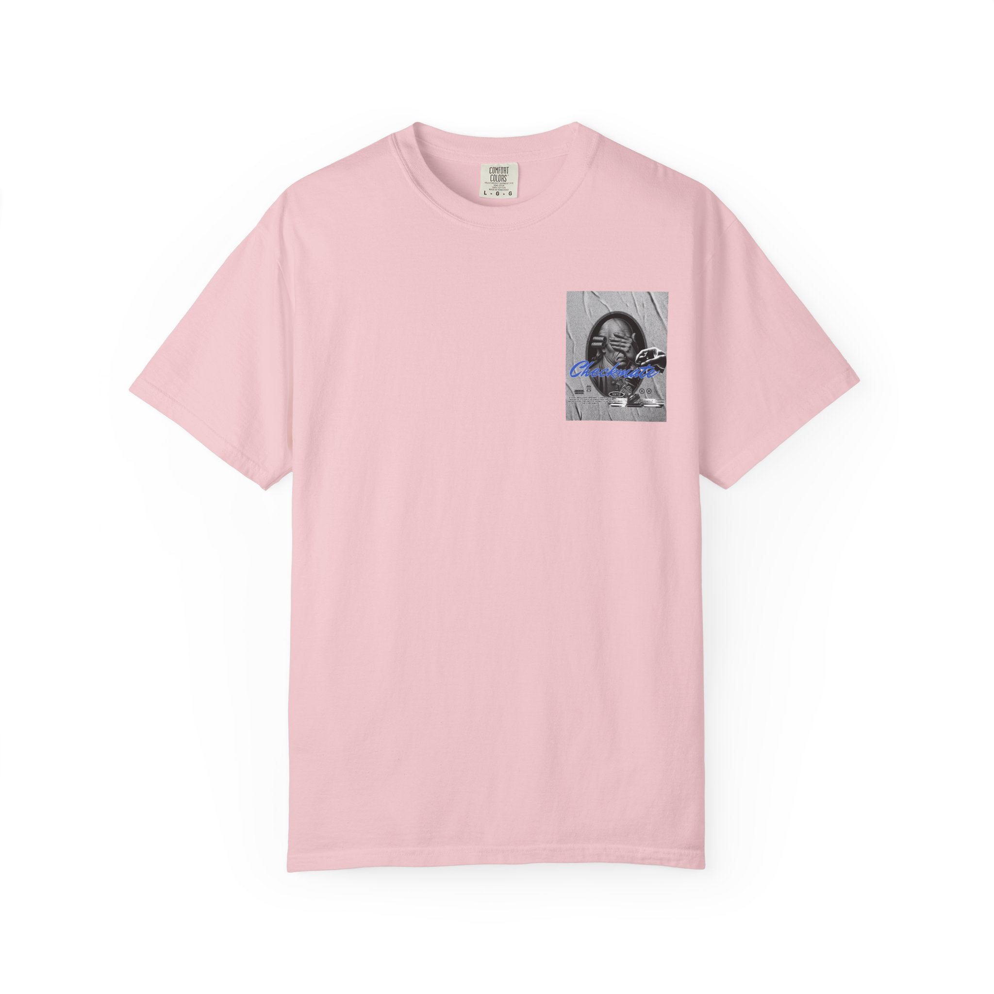 Checkmate Graphic T-Shirt — Retro Black & White Photo Tee with Blue Script
