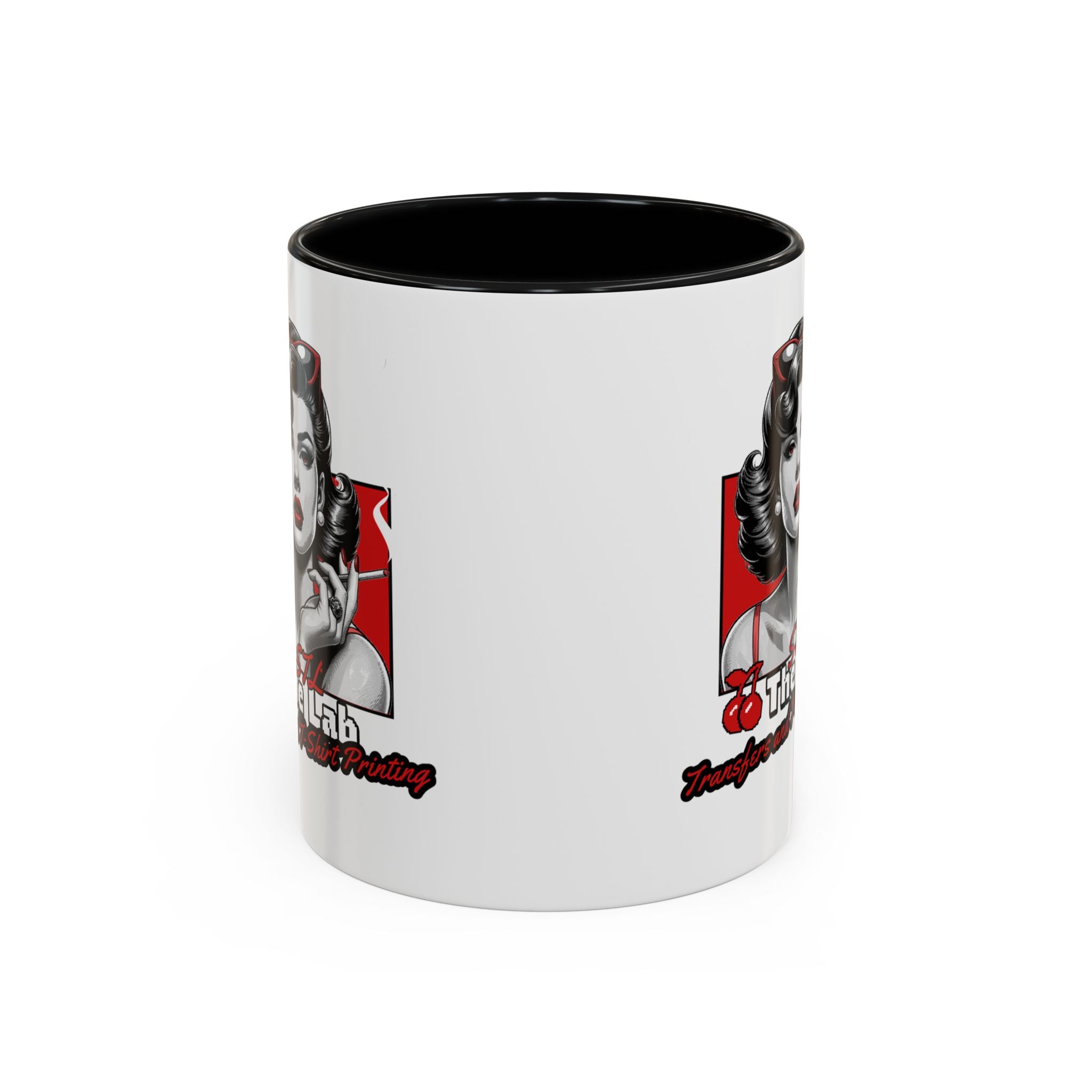 Retro Pin-Up Coffee Mug — 'The Lab' Cherry Beauty Accent Mug (11/15oz)
