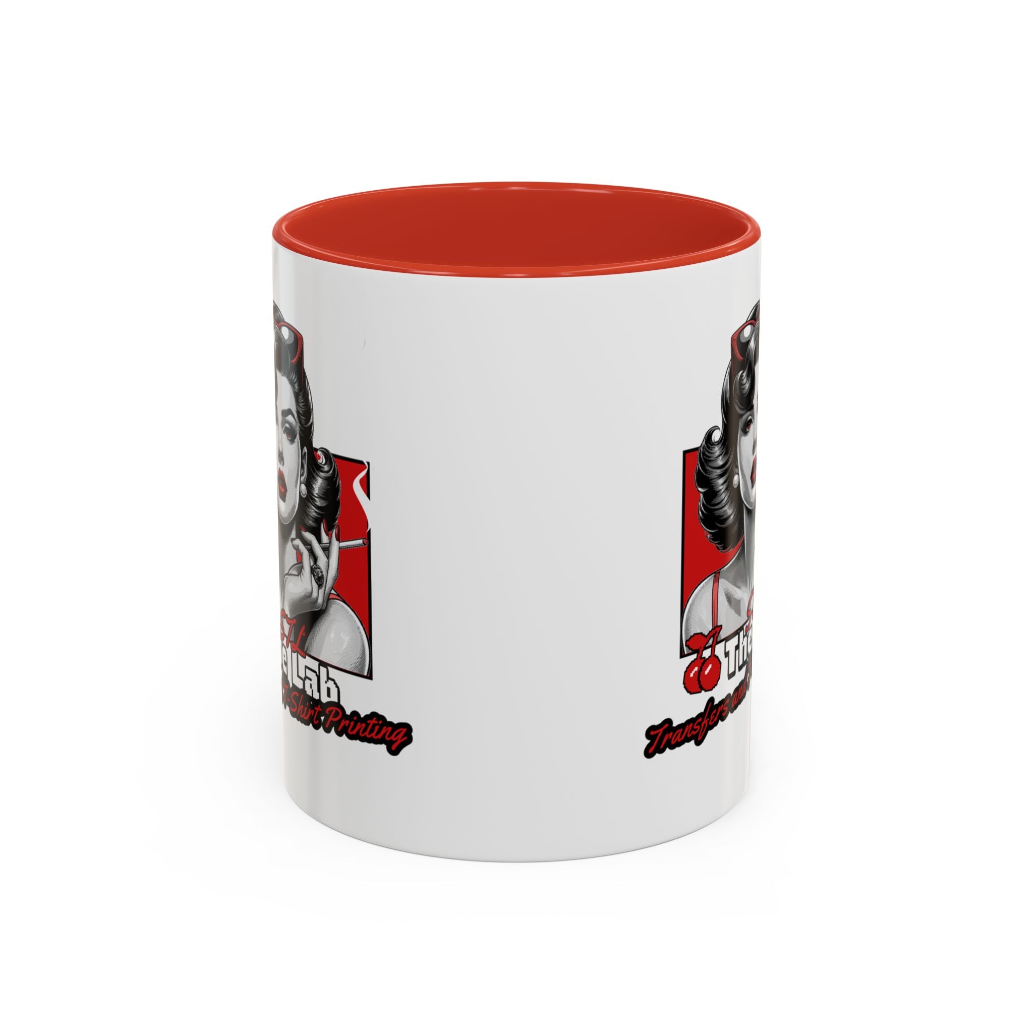 Retro Pin-Up Coffee Mug — 'The Lab' Cherry Beauty Accent Mug (11/15oz)