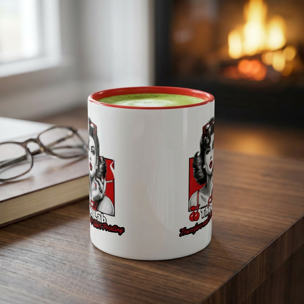 Retro Pin-Up Coffee Mug — 'The Lab' Cherry Beauty Accent Mug (11/15oz)