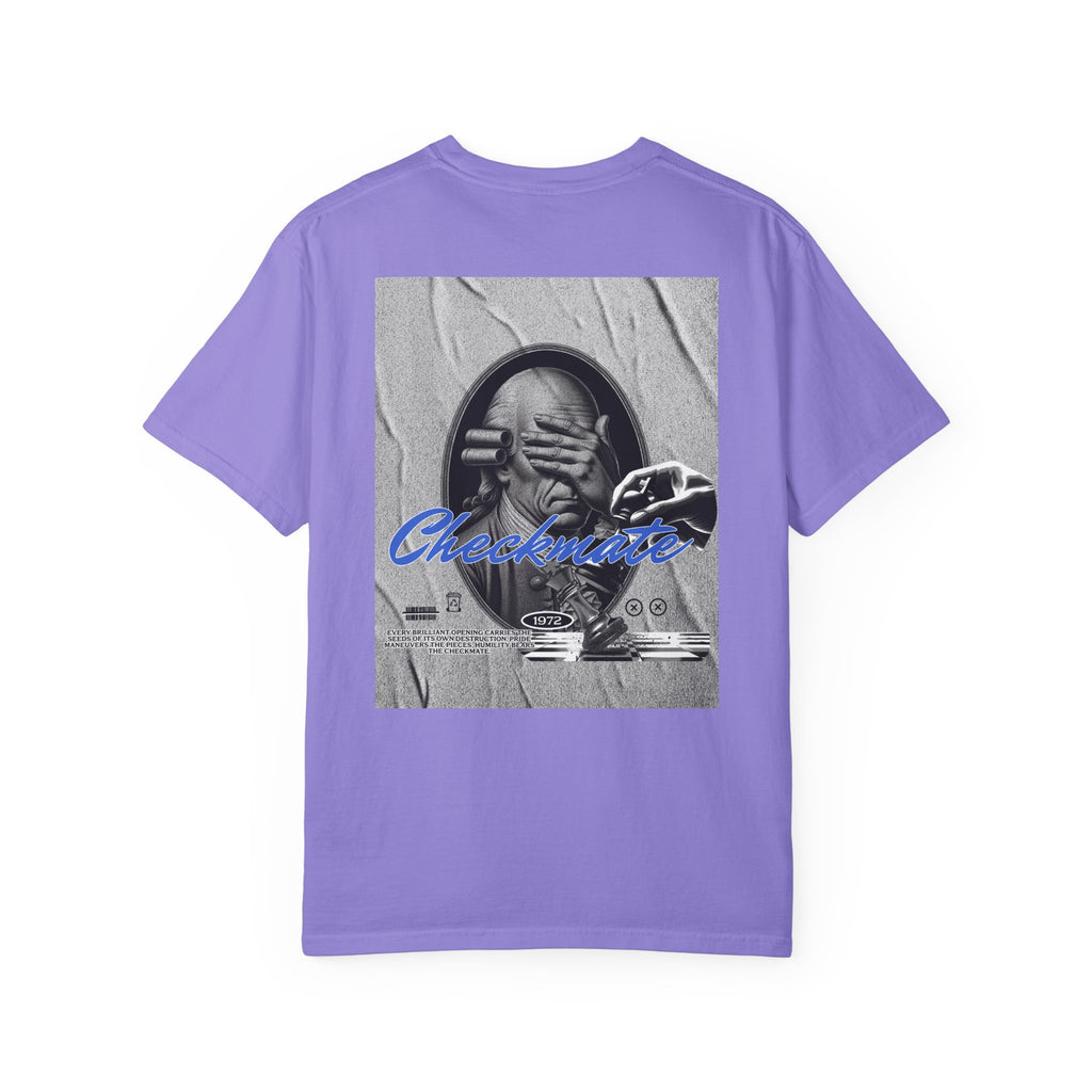 Checkmate Graphic T-Shirt — Retro Black & White Photo Tee with Blue Script