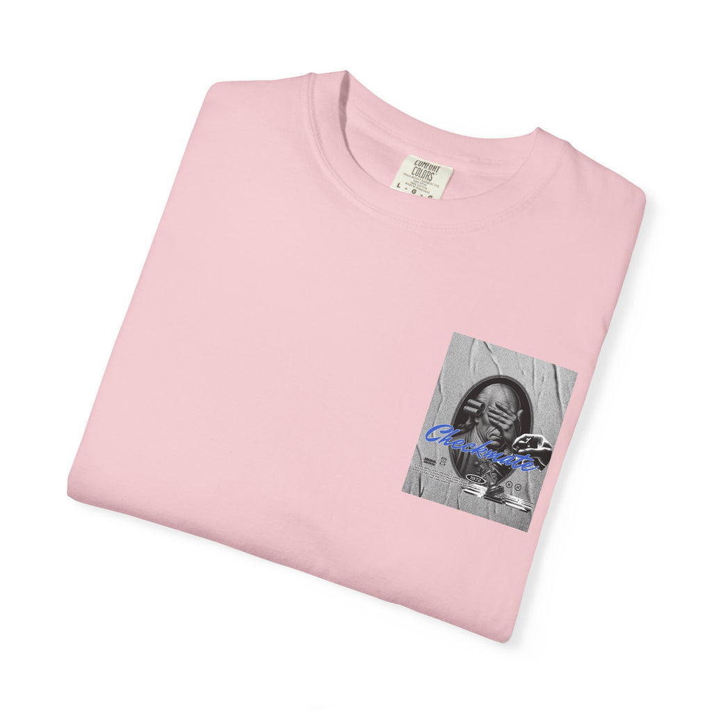 Checkmate Graphic T-Shirt — Retro Black & White Photo Tee with Blue Script