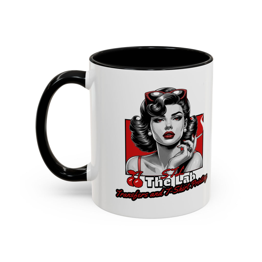 Retro Pin-Up Coffee Mug — 'The Lab' Cherry Beauty Accent Mug (11/15oz)