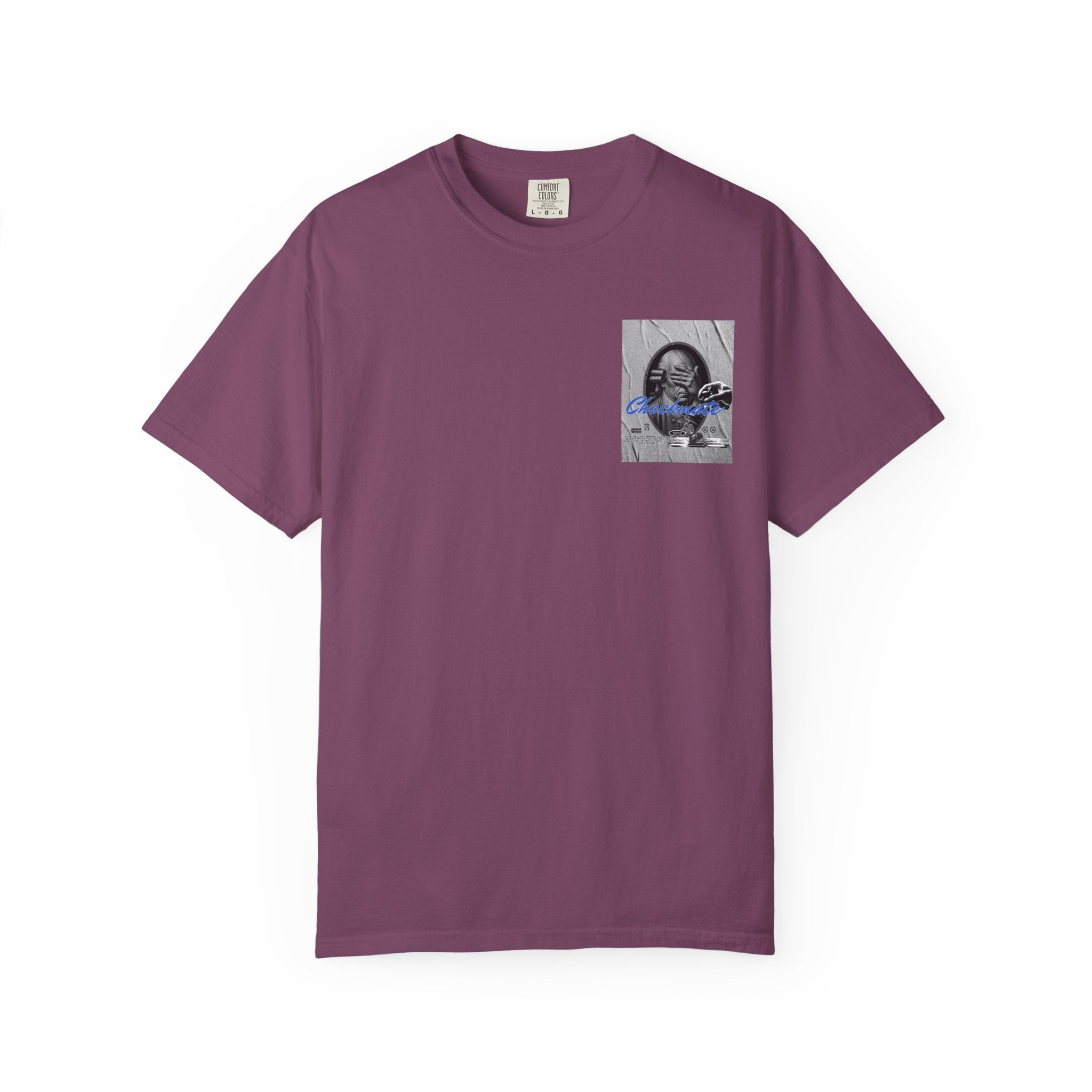 Checkmate Graphic T-Shirt — Retro Black & White Photo Tee with Blue Script