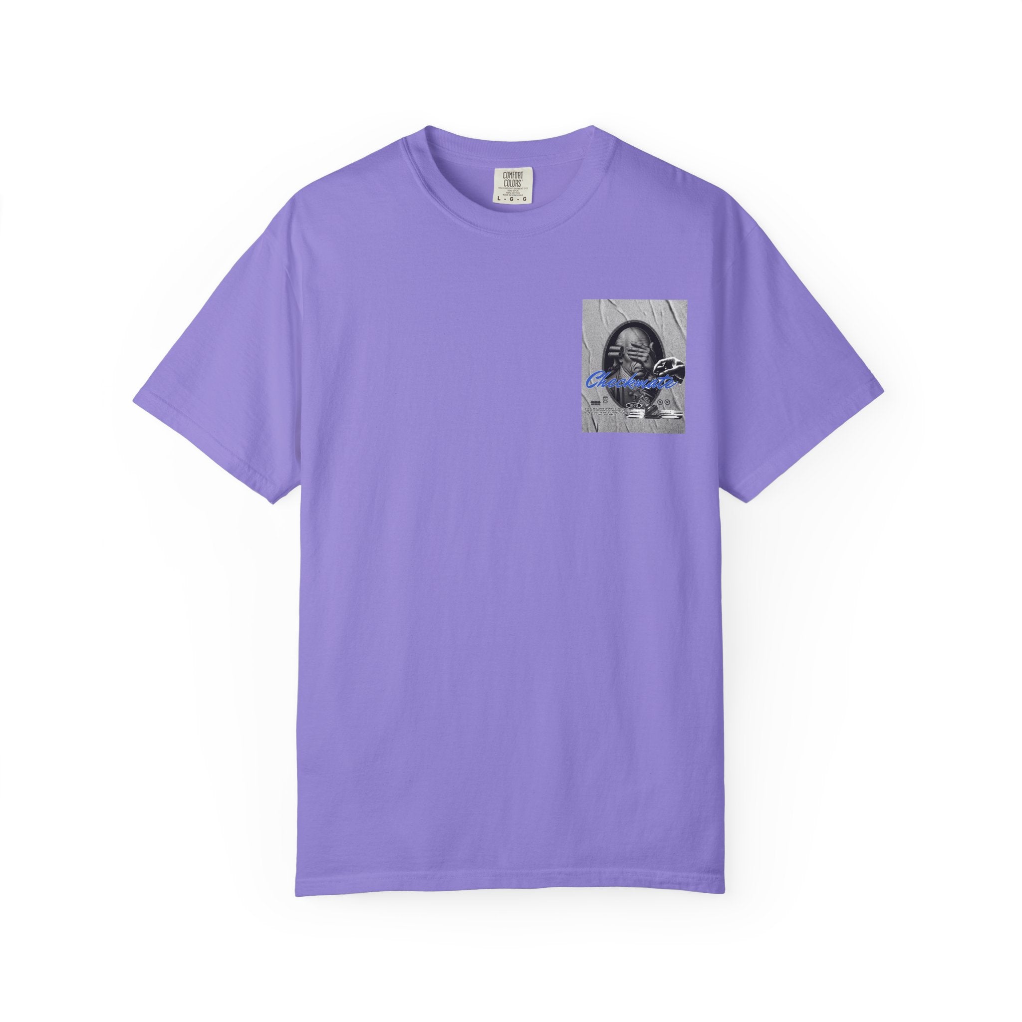 Checkmate Graphic T-Shirt — Retro Black & White Photo Tee with Blue Script