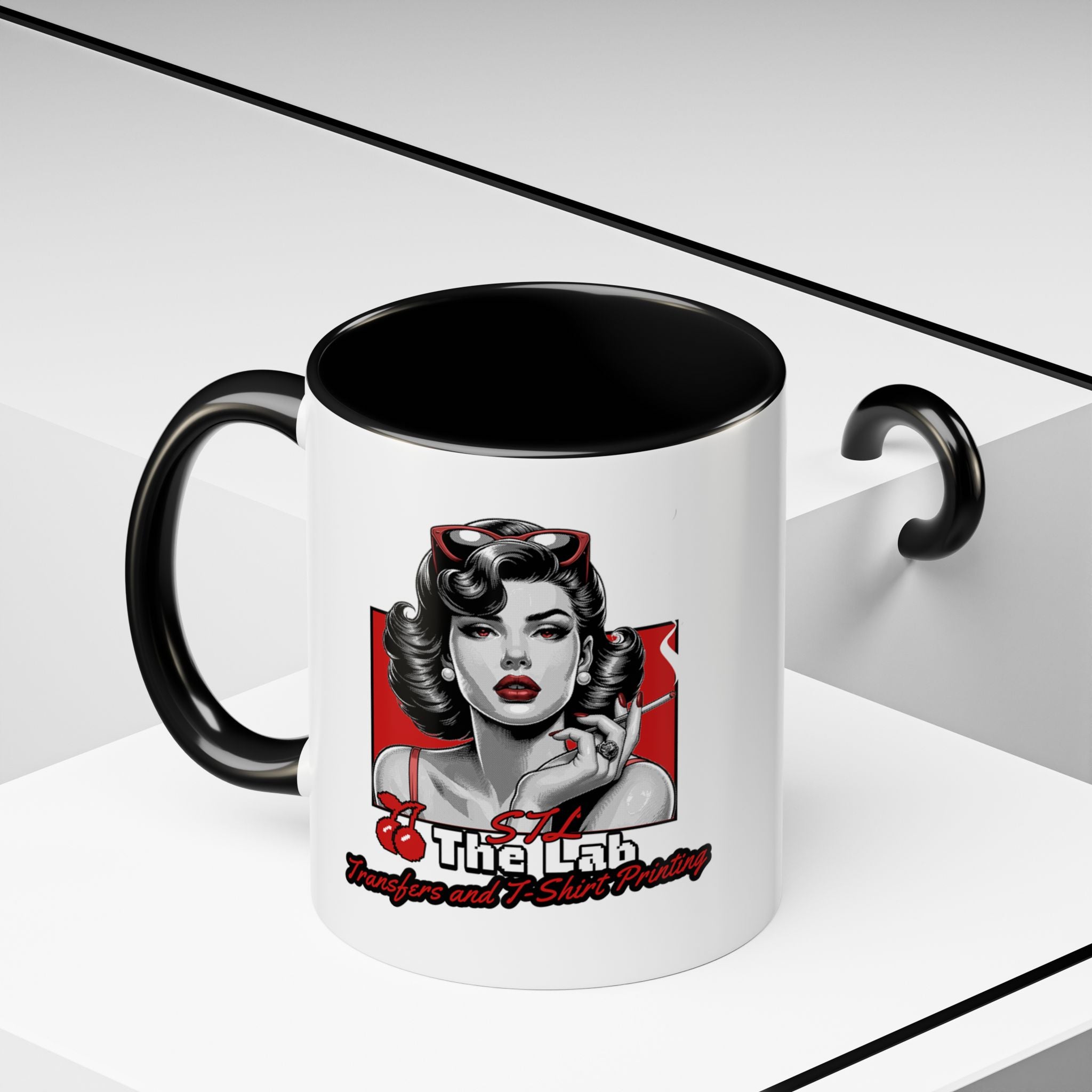 Retro Pin-Up Coffee Mug — 'The Lab' Cherry Beauty Accent Mug (11/15oz)